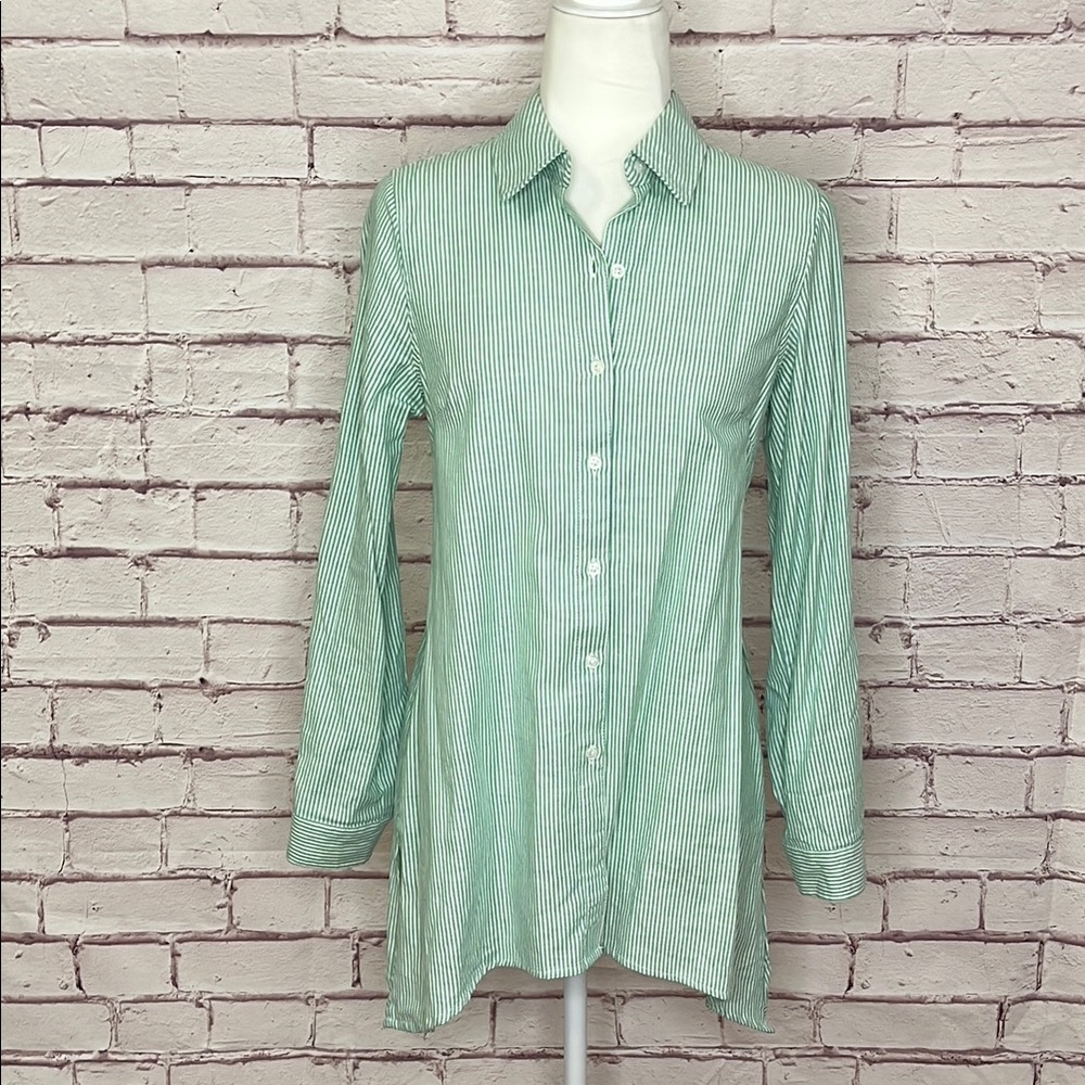 Zac & Rachel Green & White Striped Button Down Shirt Small Like New